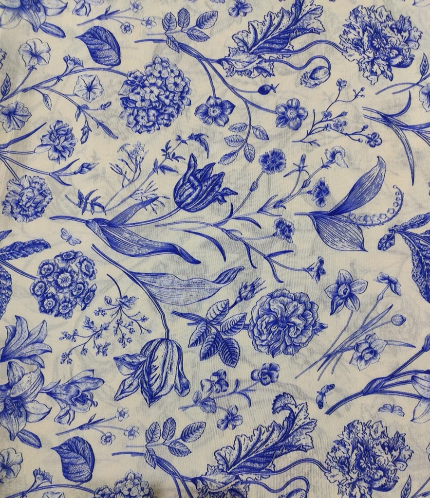 Ink Blue Floral Print On Shushi Voile