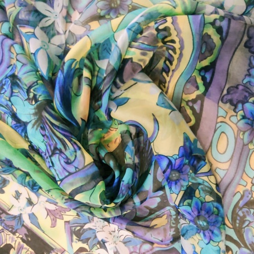 European Garden Print On Silk Chiffon S23-SCPS242
