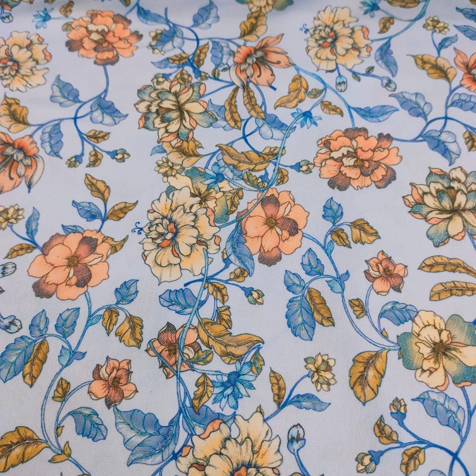 Sky Blue Base Floral Base Print On Sumo Satin S23-SSPS15