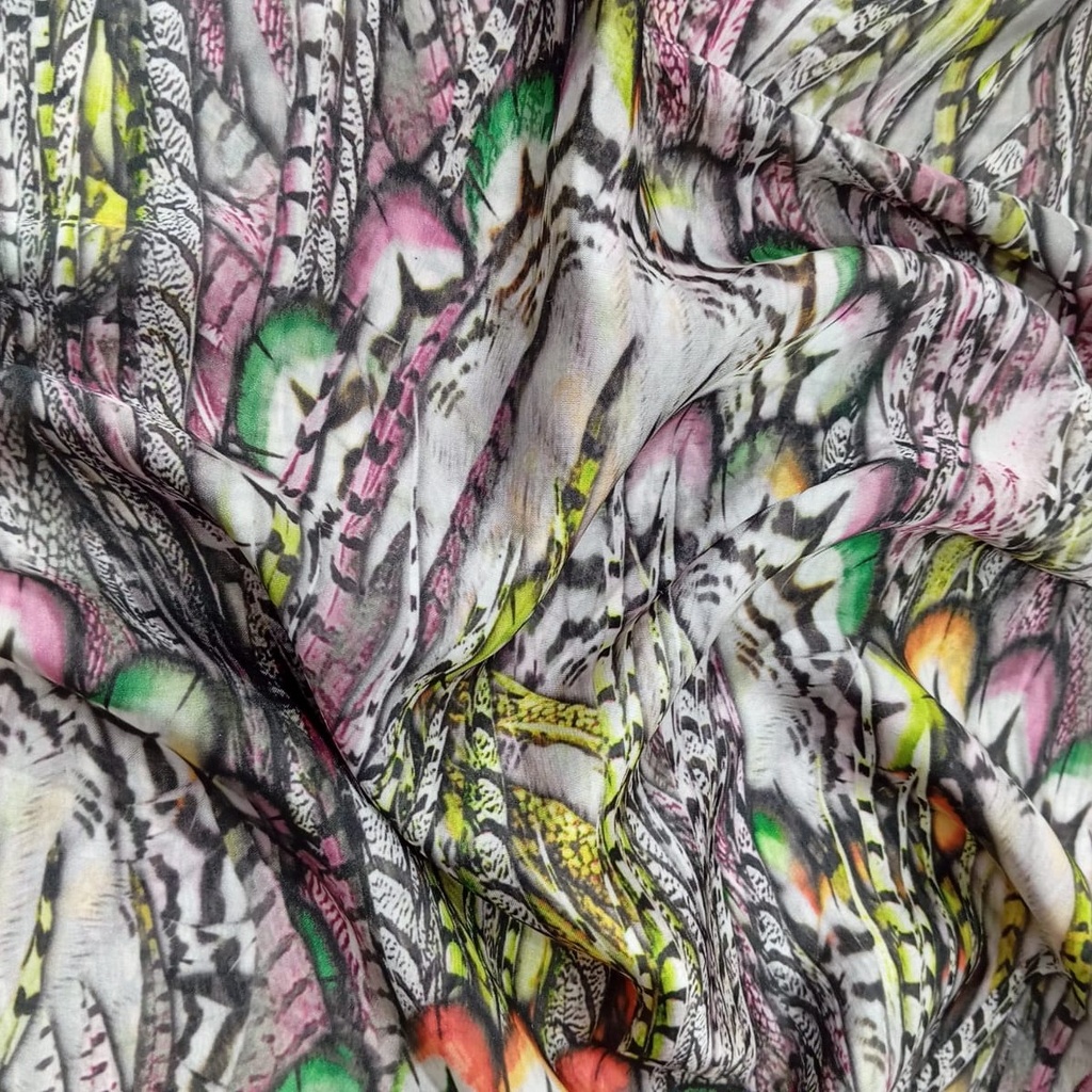 Peacock Far Print On Korean Satin S24 KSPS74