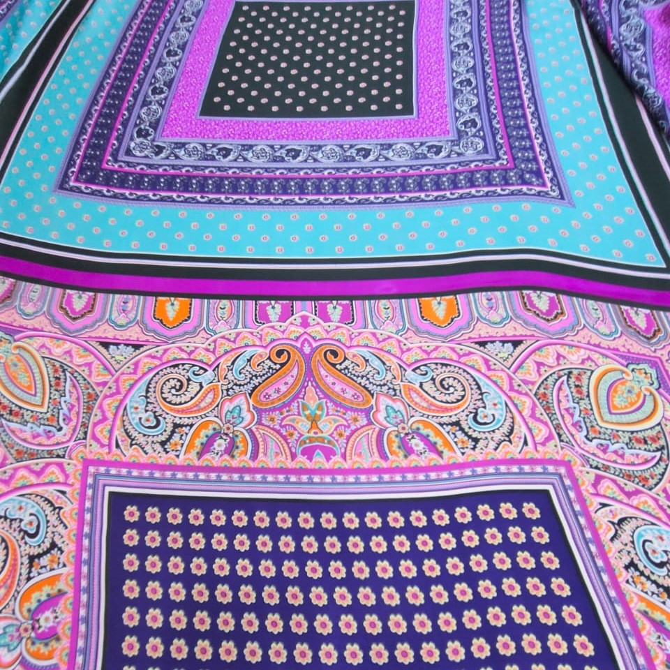 Sky Blue Panel Print On Korean Satin S23-KSPS104