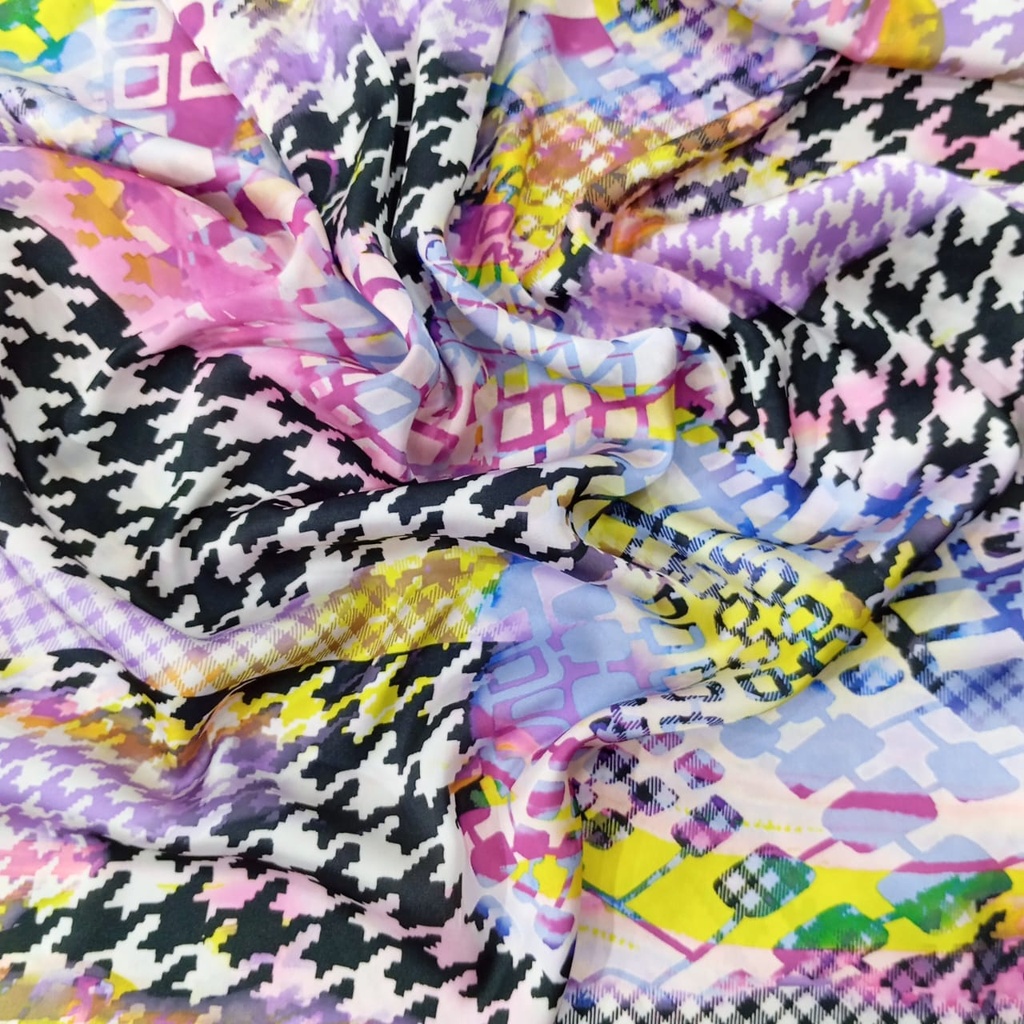 Black & Pink Marble Print On Korean Satin S23-KSPS16