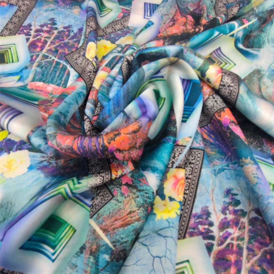 Abstract Art Print On Korean Satin S23 KSPS03