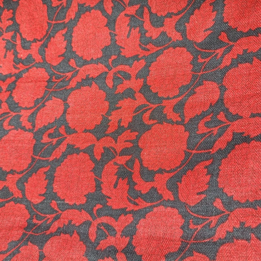 Red Flower Print On Tussur Silk