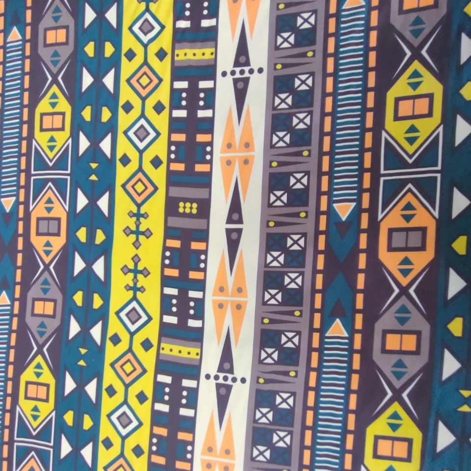 Yellow Bohemian Print On Korean Satin S23-KSPS118