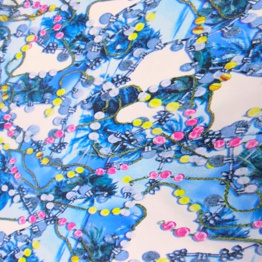 Blue Art Print On Korean Satin S23-KSPS22