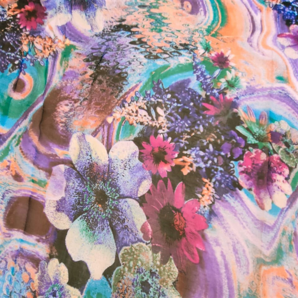 Big Flower Garden Print On Silk Chiffon S23-SCPS113