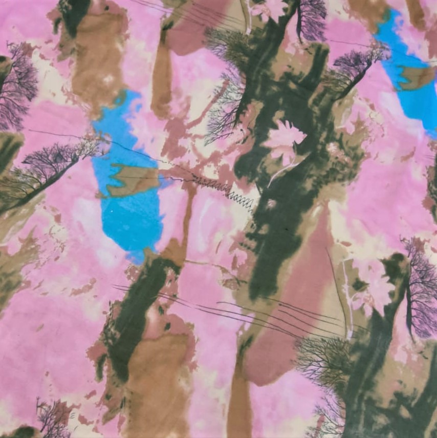 Voilet Base Art Print On Silk Chiffon S23-SCPS211