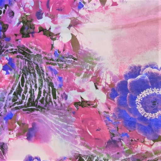Pink Garden Print On Silk Chiffon S23-SCPS187