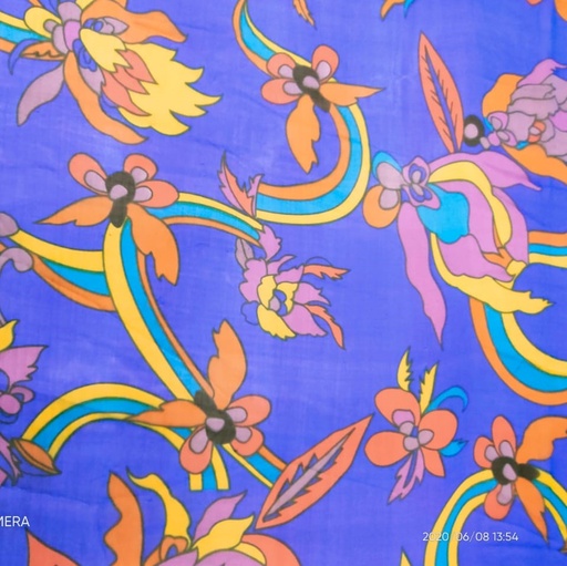 Blue Base Floral Print On Silk Chiffon S23-SCPS229