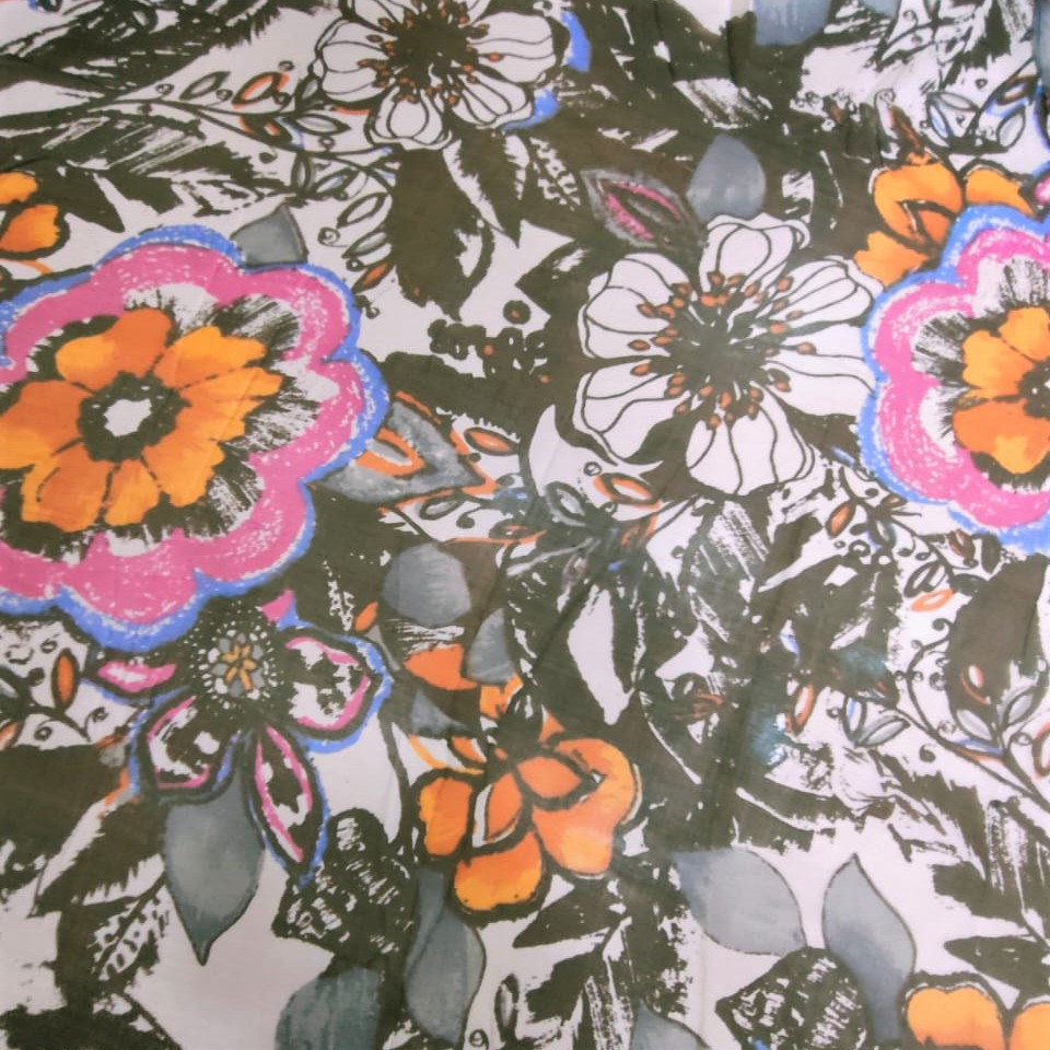 Black Base Floral Print On Silk Chiffon S23-SCPS111