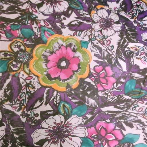 Violet Garden Print On Silk Chiffon S23-SCPS208