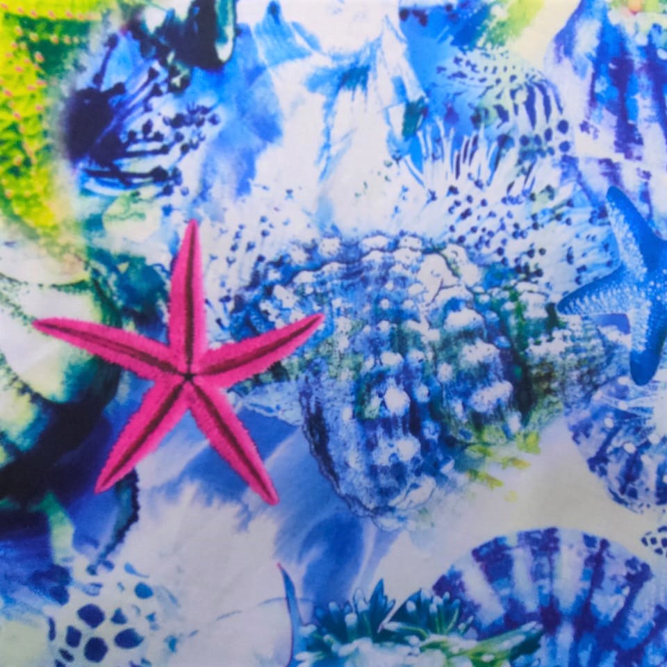 Star Fish Print On Flat Chiffon FCPS288