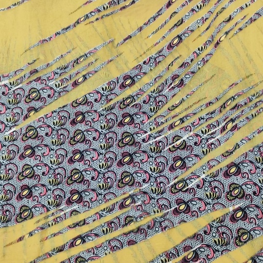 Yellow Print On Silk Satin Burnout