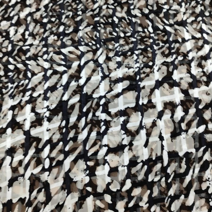 Black Base White Spot Print On Silk Satin Burnout