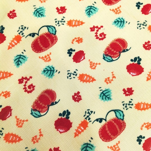 Lemon Yellow Print On Cotton Corduroy Fabric