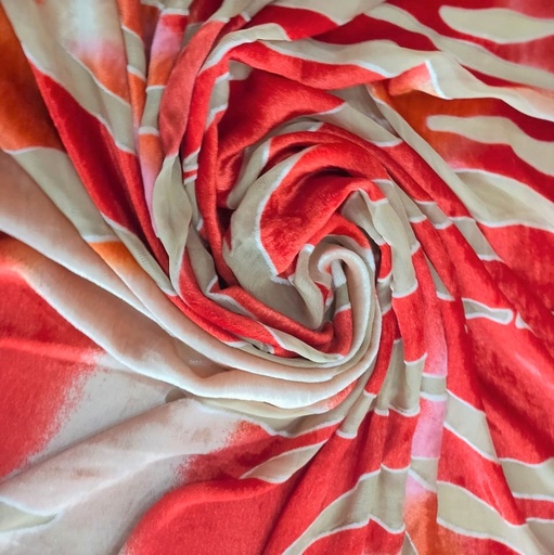 Red And White  Printed Silk Velvet Brasso