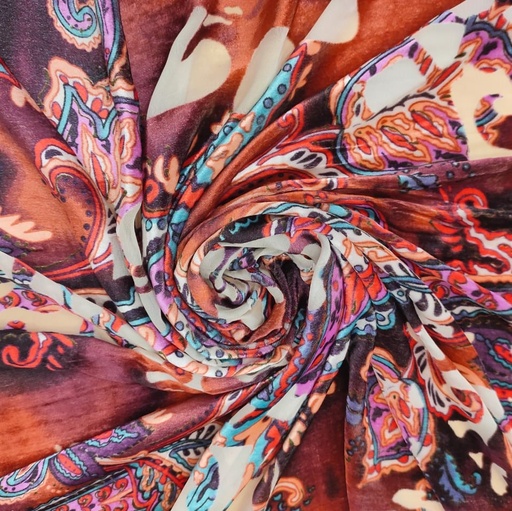 Multicolor Printed Silk Velvet Brasso Fabric#02