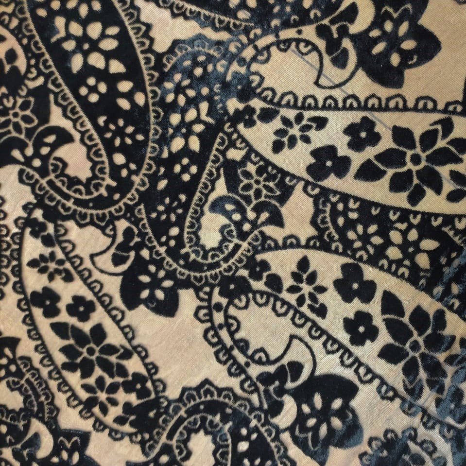 Black Paisley Poly Viscose Velvet Brasso