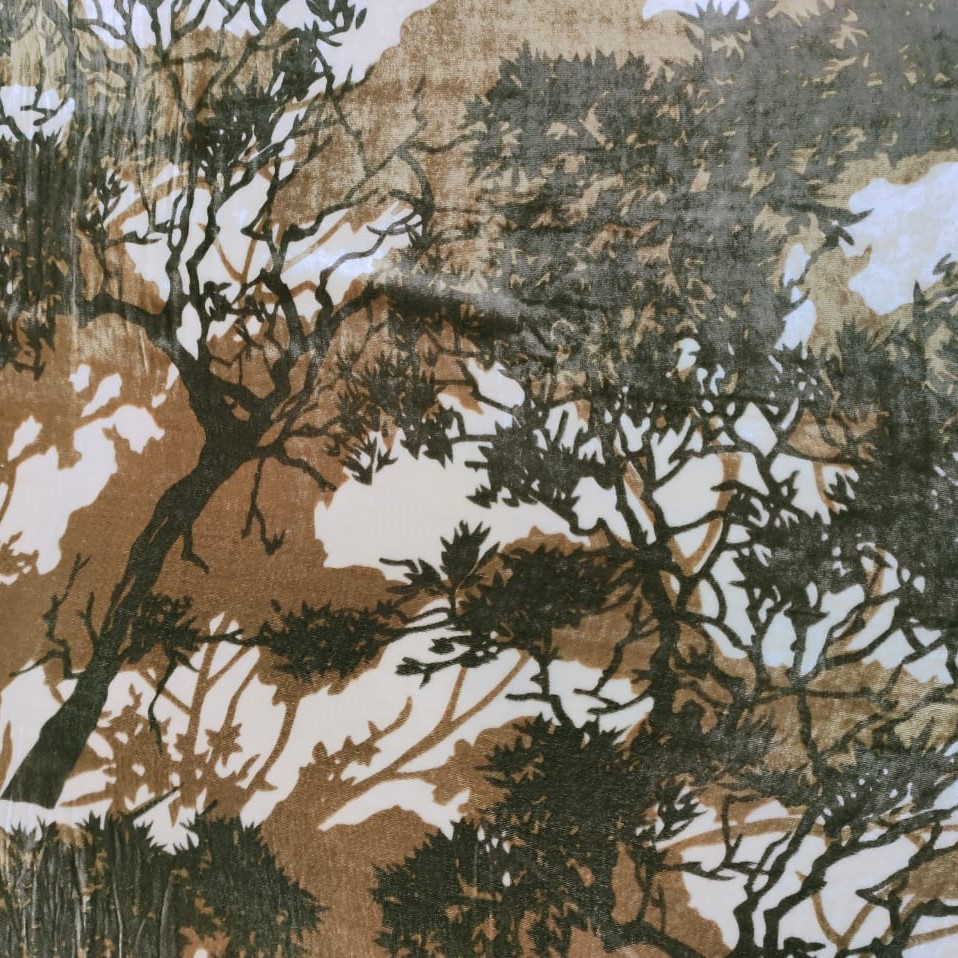 Black And Brown Printed Silk Velvet Brasso Fabric