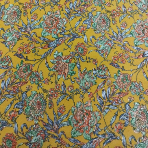 Yellow Floral Print On Georgette Fabric