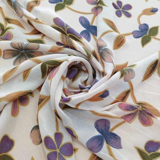 White Base Floral Print On Georgette