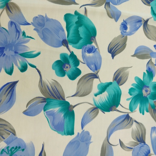 Blue & Green Floral Print On Georgette