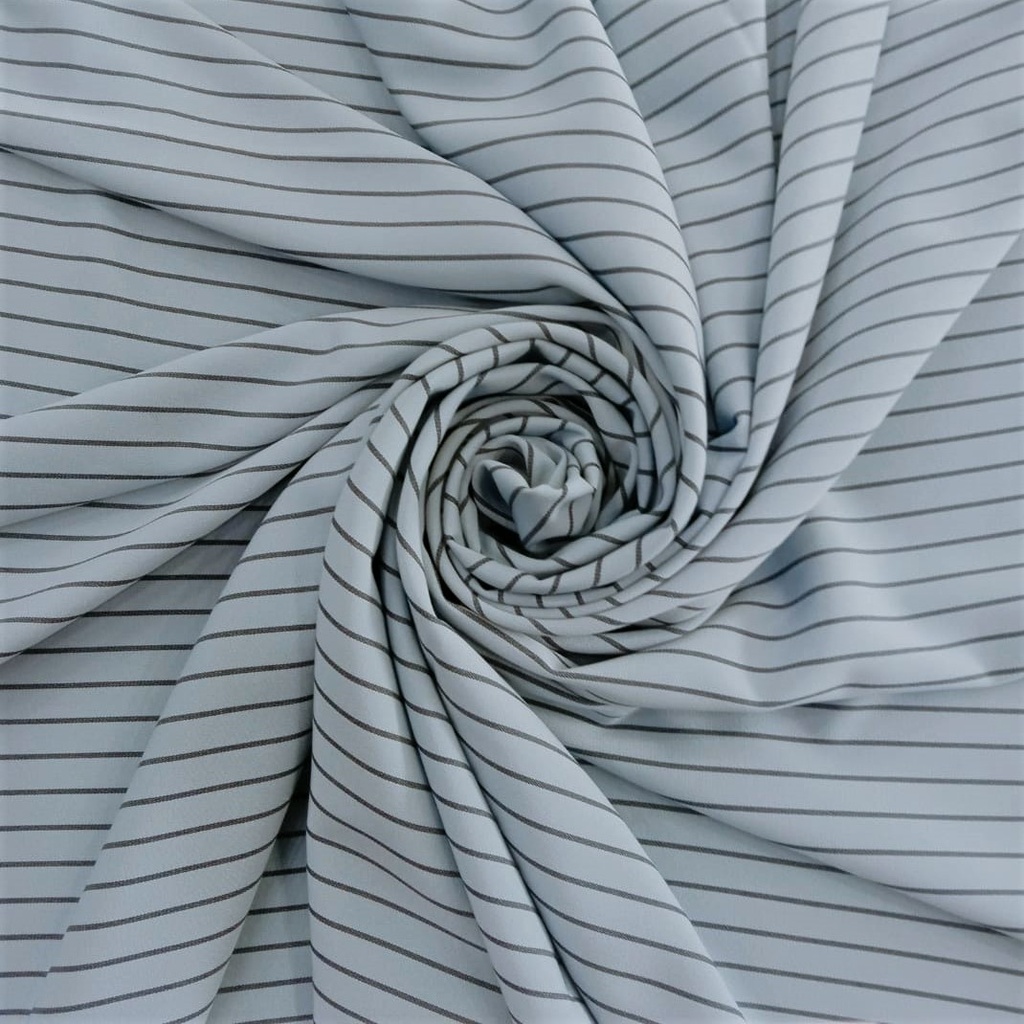 Ice Blue & Black Stripe Tokyo Crepe Woven Fabric