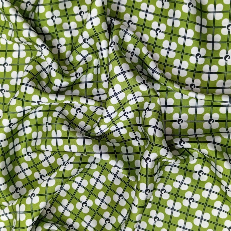 Green Abstract Print On Korean Satin SS22L-KSPL45