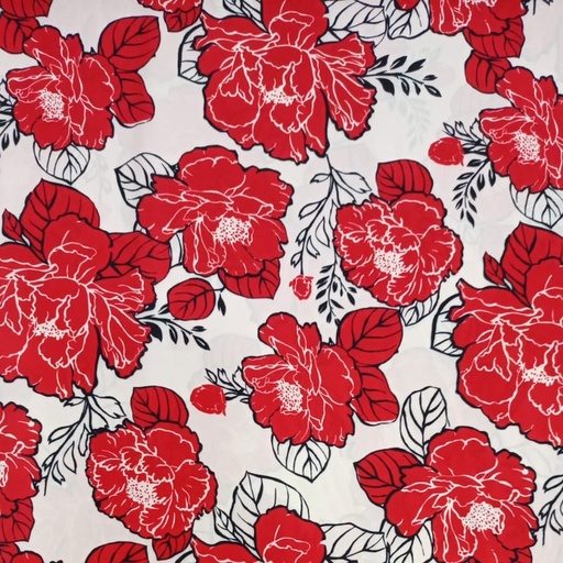 Red Flower Print On Korean Satin SS22L-KSPL40