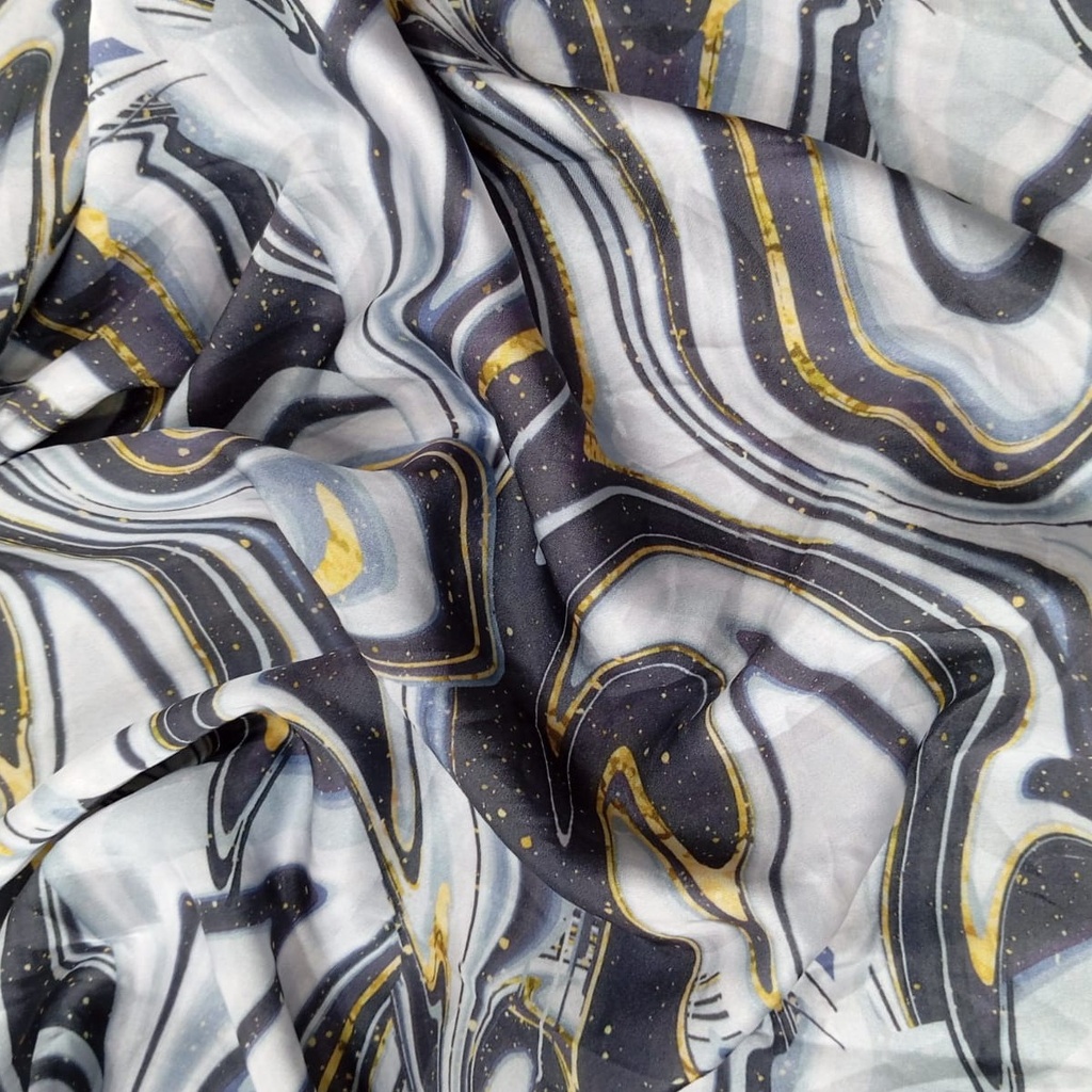 Black & White Marble Print On Korean Satin SS22A-KSPA08