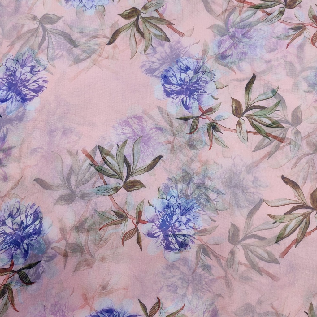 Pink Base Floral Print On Organza SS22A ORPA55
