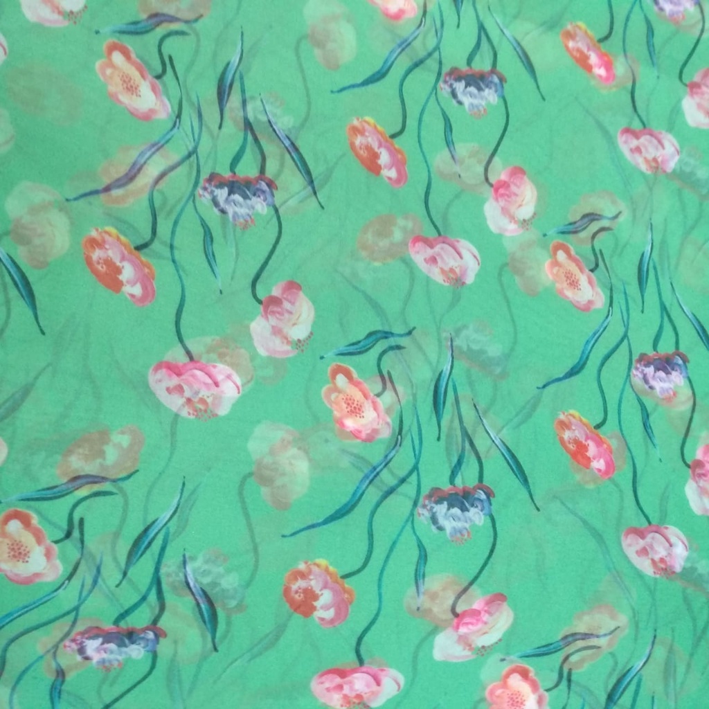 Green Base Floral Print On Organza SS22A-ORPA40