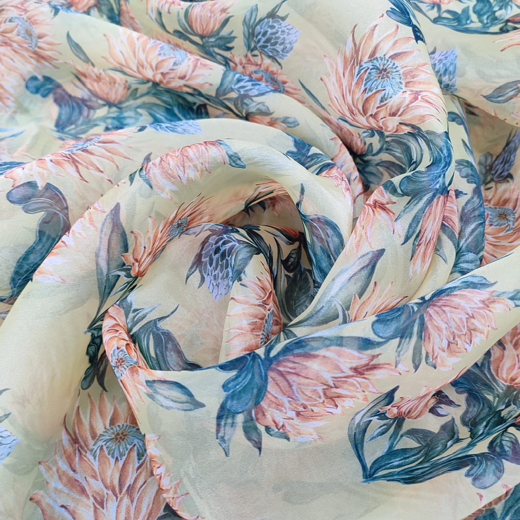 Yellow Base Marigold Flower Print On Organza SS22A ORPA32