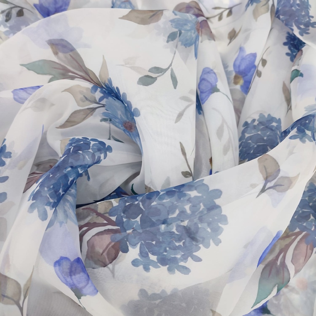 White Base Floral Print On Organza SS22A-ORPA69