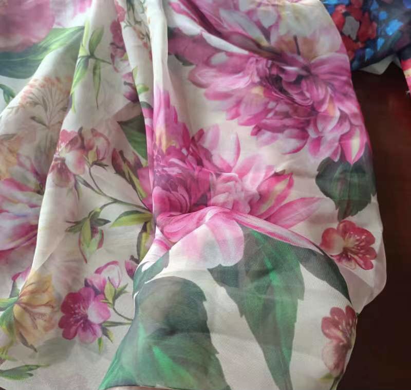 Chiffon Satin white Base Flowers Print Print Fabric SS22A-SCPA75