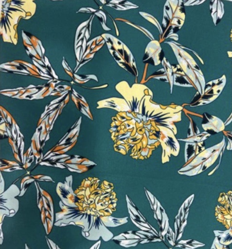 Botenical Green Print On Korean Satin SS22L-KSPL03