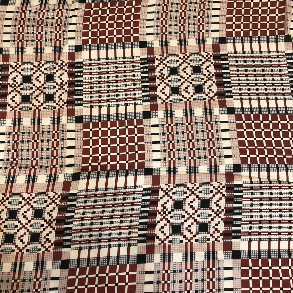Brown Geometrical Print On Korean Satin SS22L KSPL12