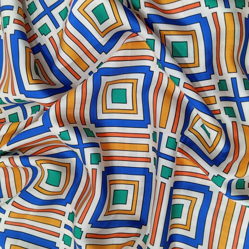 Brown Box Print On Korean Satin SS22N KSPB07