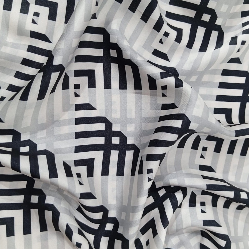Black & White Abstract Print On Korean Satin SS22N KSPB22