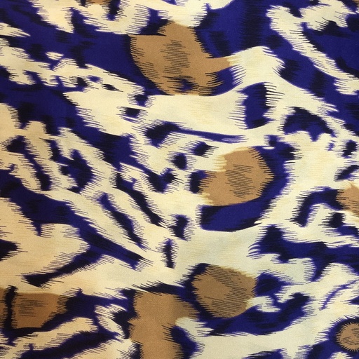 Blue & Yellow Leopard Print On Korean Satin SS2N-KSPB37