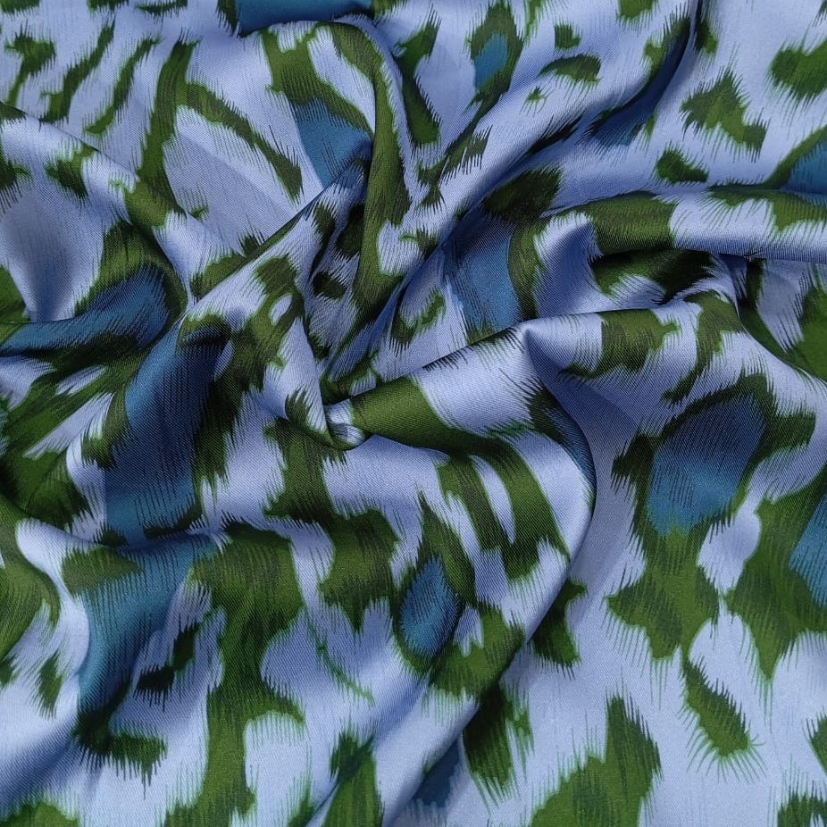 Green & White Leopard Print On Twill Satin (D#89C#1) TSPS30