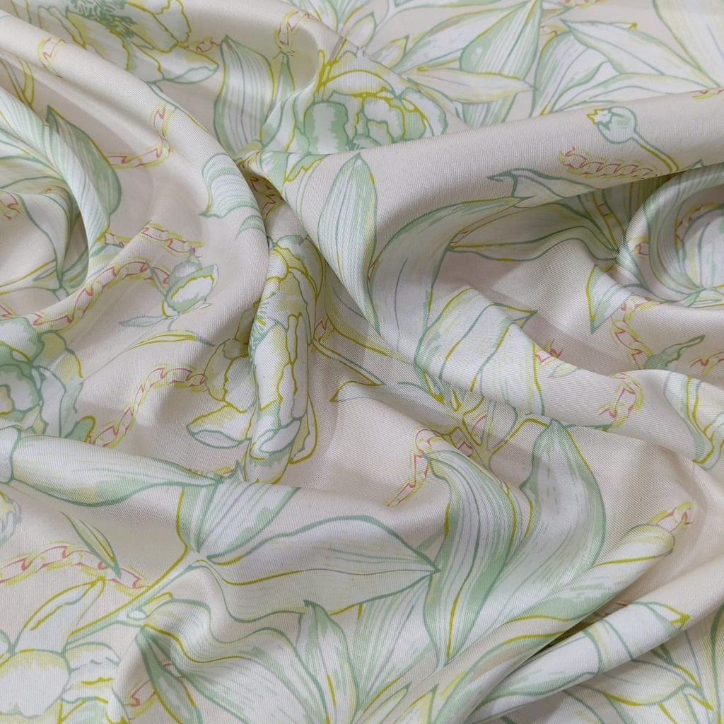 Light Pink Base Lotus Print On Twill Satin (D#78C#3) TSPS35