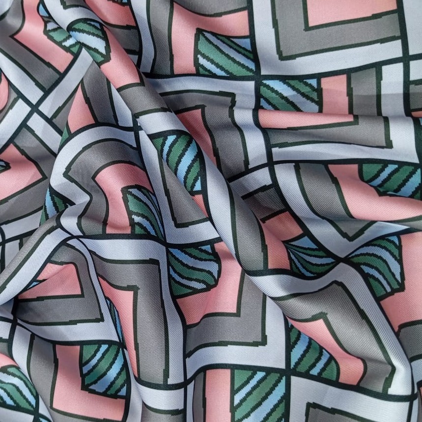 Red Geometrical Box Print On Twill Satin (D#91C#2) TSPS37