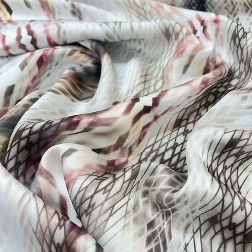 Red & White Colour Snake Skin Print On Twill Satin (PA03C#4) TSPS43