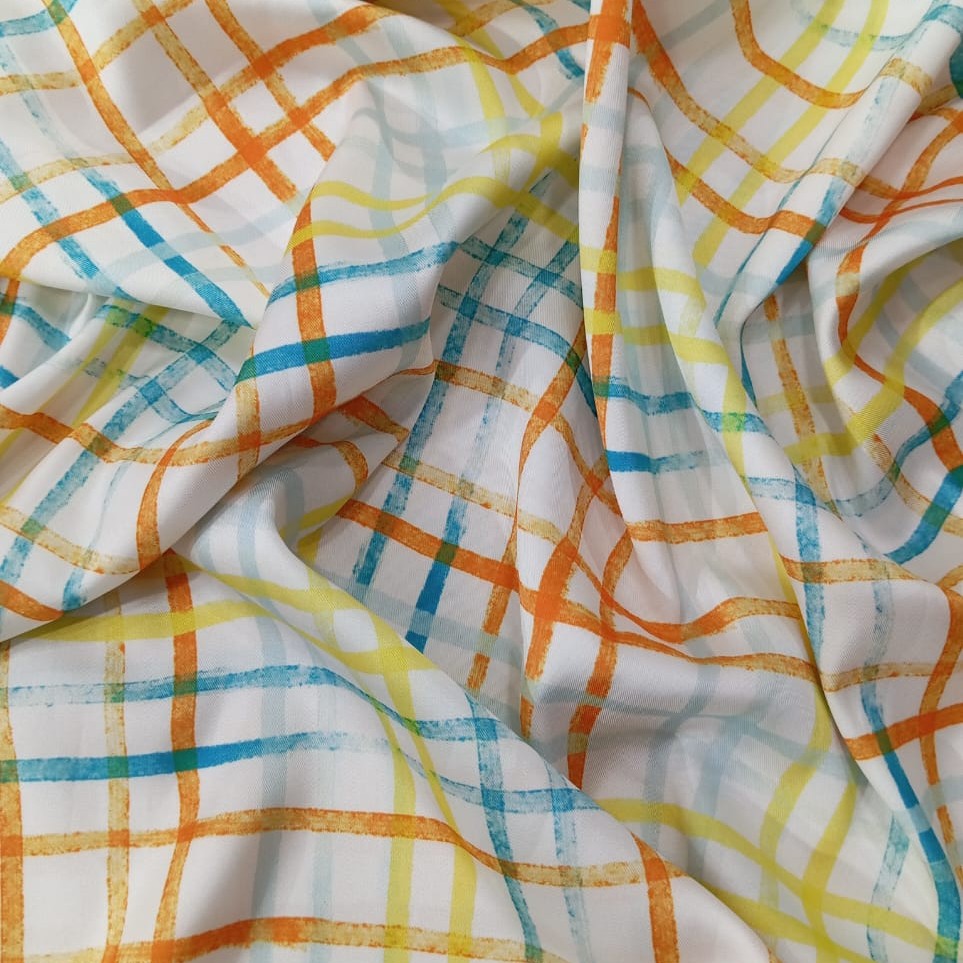 Rainbow Check Print On Twill Satin (PA02C#2) TSPS50