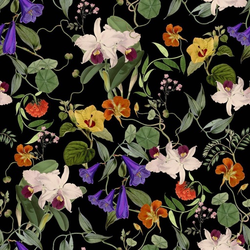 Red Base Garden Print On Korean Satin SS23N- KSPB120