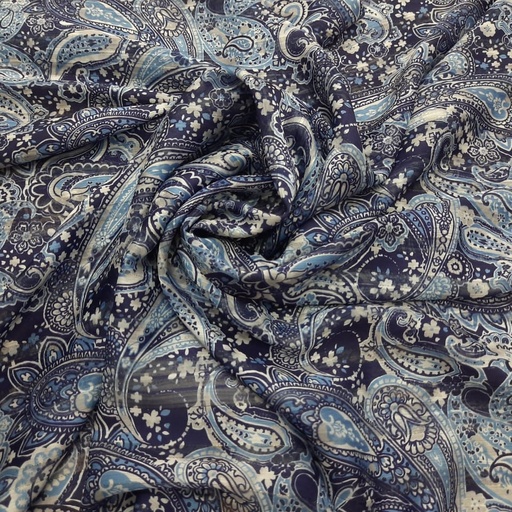 Indigo Paisley Print on Chiffon Lurex