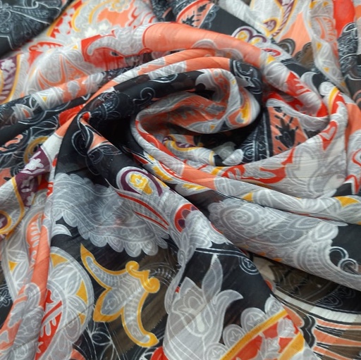 Laughing Volcano Print on Chiffon Lurex